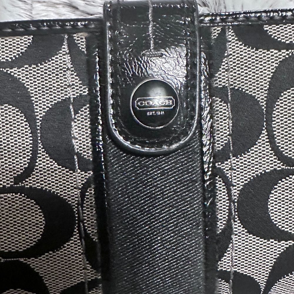 Coach CC Logo Jacquard Trifold Wallet Black Canvas - Picture 5 of 5